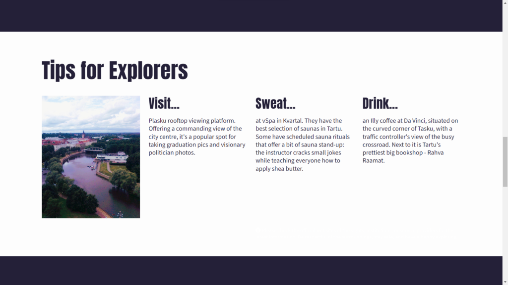 Screenshot of an artwork page at howtotartu.ee: here are some tips for explorers of the area the artwork is about